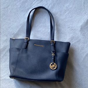 Michael Kors zip small tote navy saffiano leather